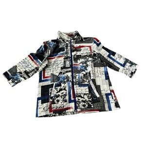 Onque Casuals Womens Jacket Multicolor XL Paris Graphic Print Full Zip Mock Neck